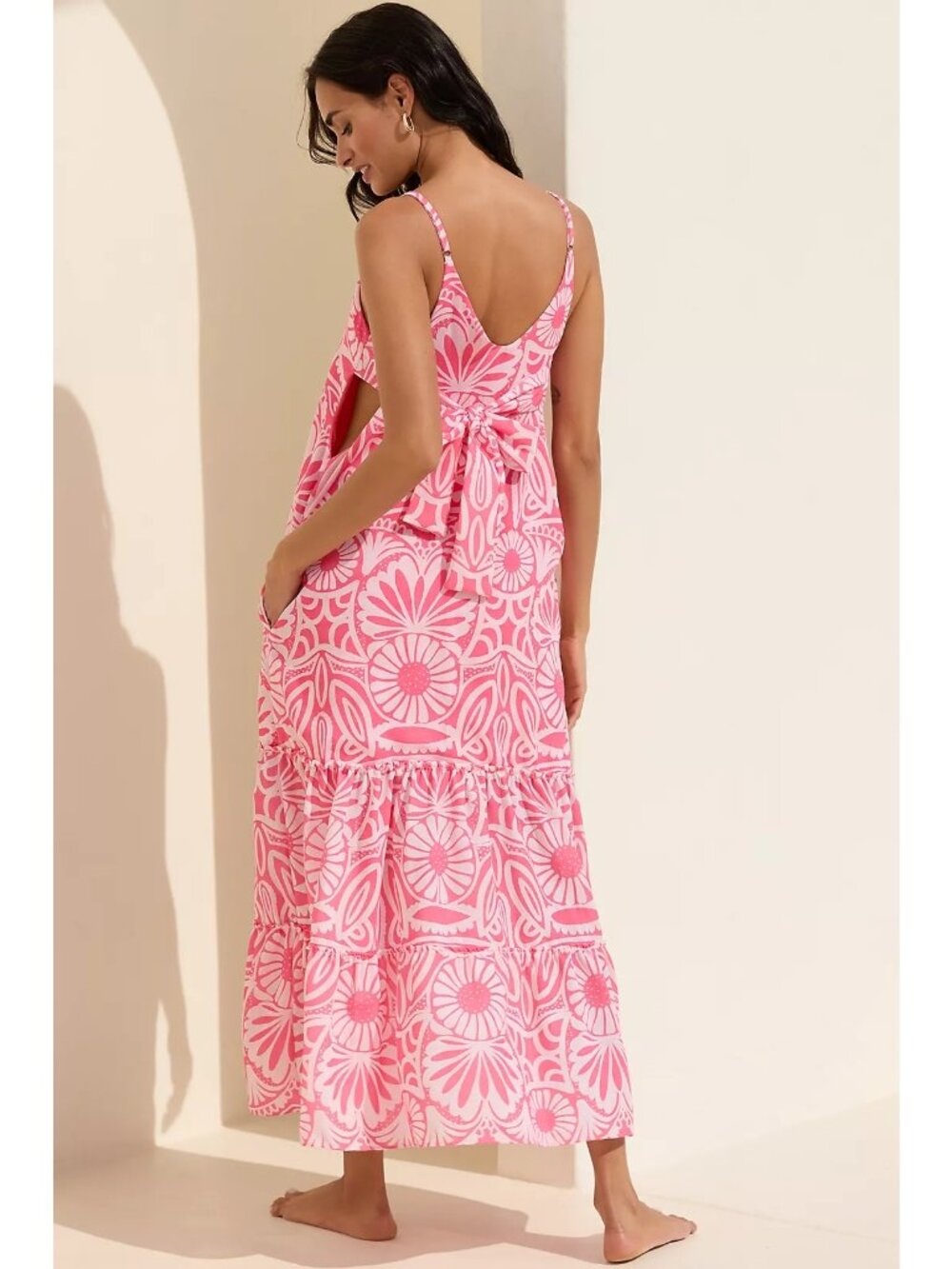 Anthropologie Peixoto Parker Pink White Floral Sleeveless Maxi Dress Size L - Picture 2 of 12